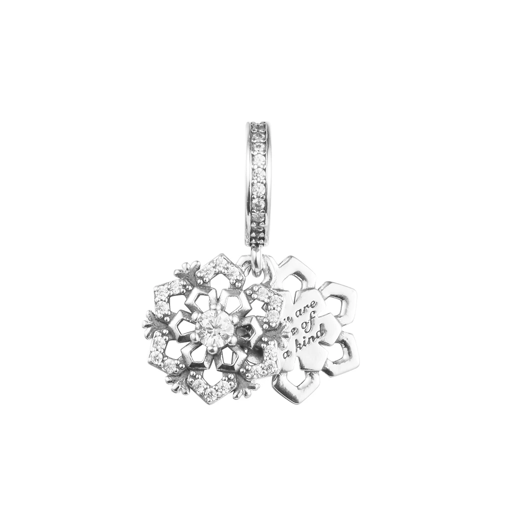 

100% 925 Sterling Silver Sparkling Snowflake Double Dangle Charms Beads Jewelry for Women Fits Original Bracelet 2022 New In