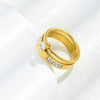 fashion classic exquisite luxury high quality gold titanium steel double zircon ring collection gift banquet women jewelry ring