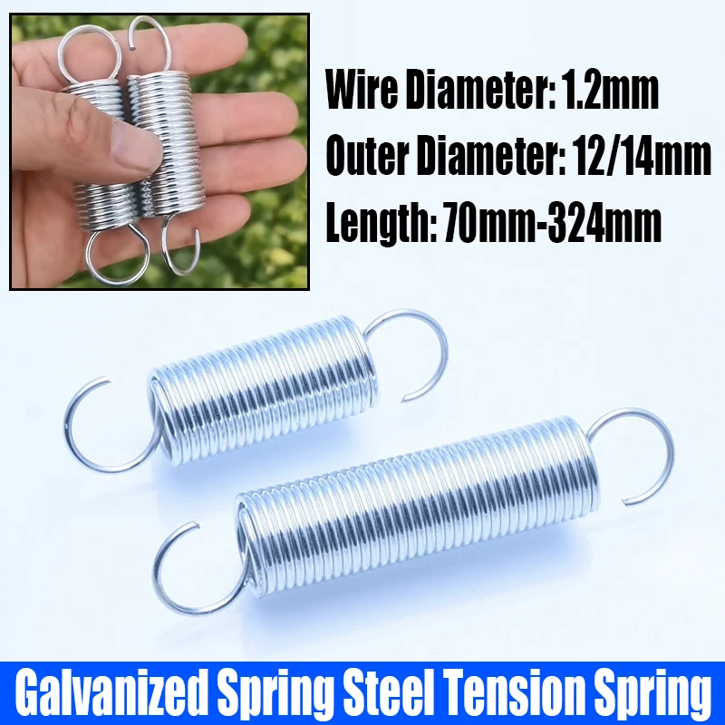 

1.2mm Wire Diameter Galvanized Spring Steel Extension Tension Spring Coil Spring S Hook Pullback Spring Outer Diameter 12mm/14mm