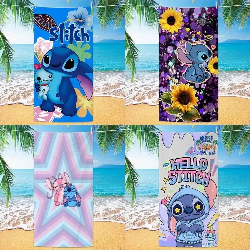 Фото Kawaii Disney Stitch Пляжное полотенце с рисунком Милая микрофибра Большое пляжное банное полотенце Одеяло Многофункциональное быстросохнущее квадратное полотенце №2