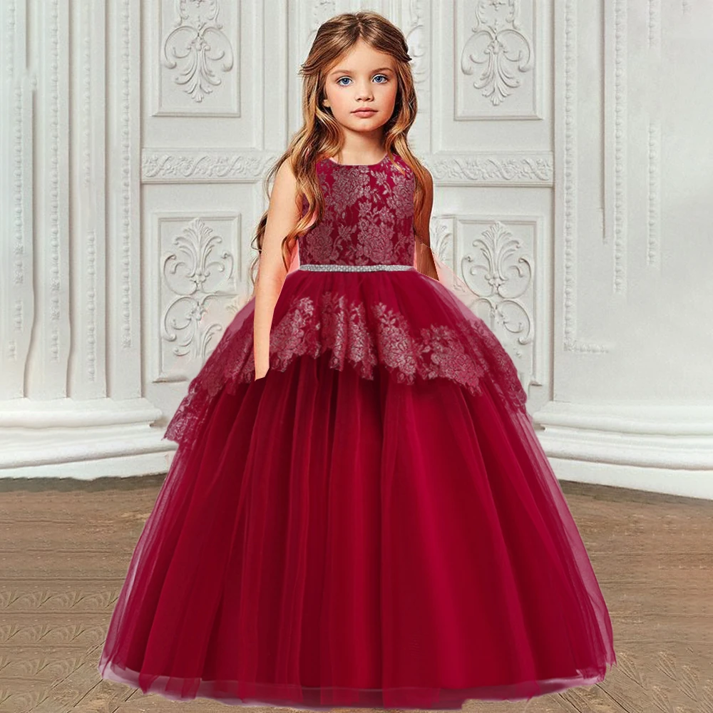 

Пышное Цветочное платье для девочек, бальное платье с бантом, Свадебное женское вечернее платье для причастия, детская одежда, кружевное платье для девочек