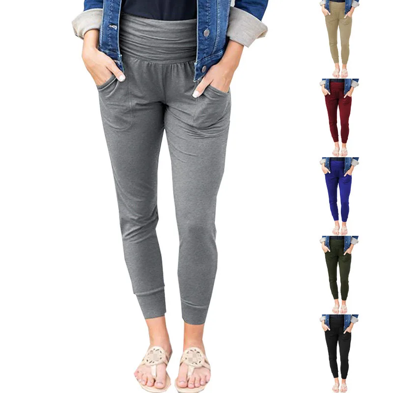 

Female Pants 2023 New Women's Trousers High Waist Pleated Pocket Leggings Fashion Casual Pants Street Trousers