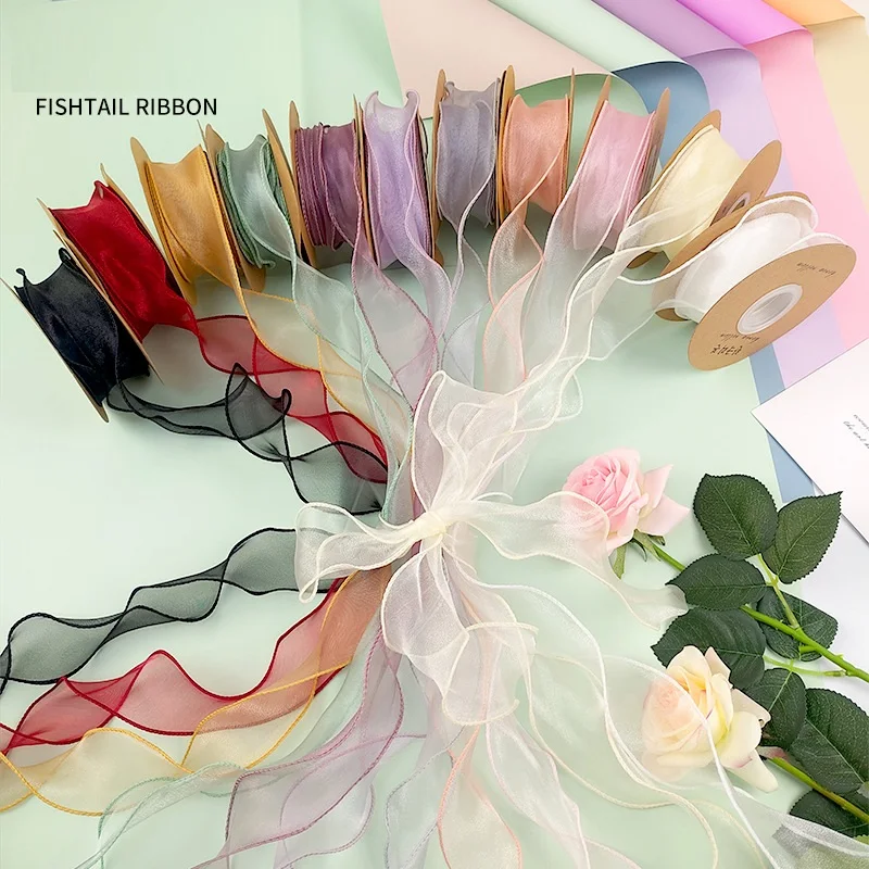 

Рыбий хвост пряжа с однотонным цветом букет связывание с цветочной лентой флористическая обертка с свежими цветами упаковочный материал