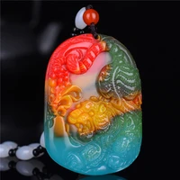 natural chicken blood jade hand carved zodiac tiger pendant fashion boutique jewelry men and women rainbow color tiger necklace