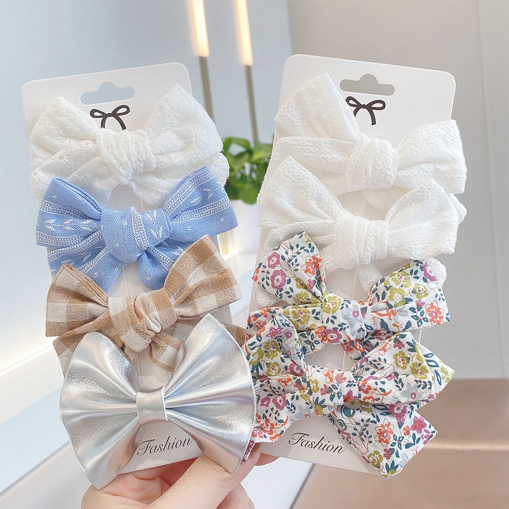 

4Pcs/set New Cotton Linen Hairpins for Cute Print BB Boutique Girls Hair Bows Clips Barrette Headwear Kids Hair Acesssories