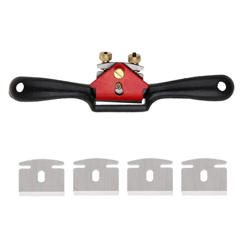 

HOT-Adjustable Spokeshave With Flat Base And Metal Blades Woodworking Hand Tools With 4 Planer Blades