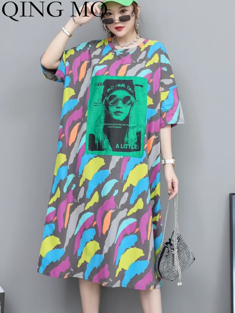 

Женское Повседневное платье-футболка с принтом QING MO, свободное платье средней длины с персонализированным принтом в стиле граффити, модель ZY147A на лето, 2023