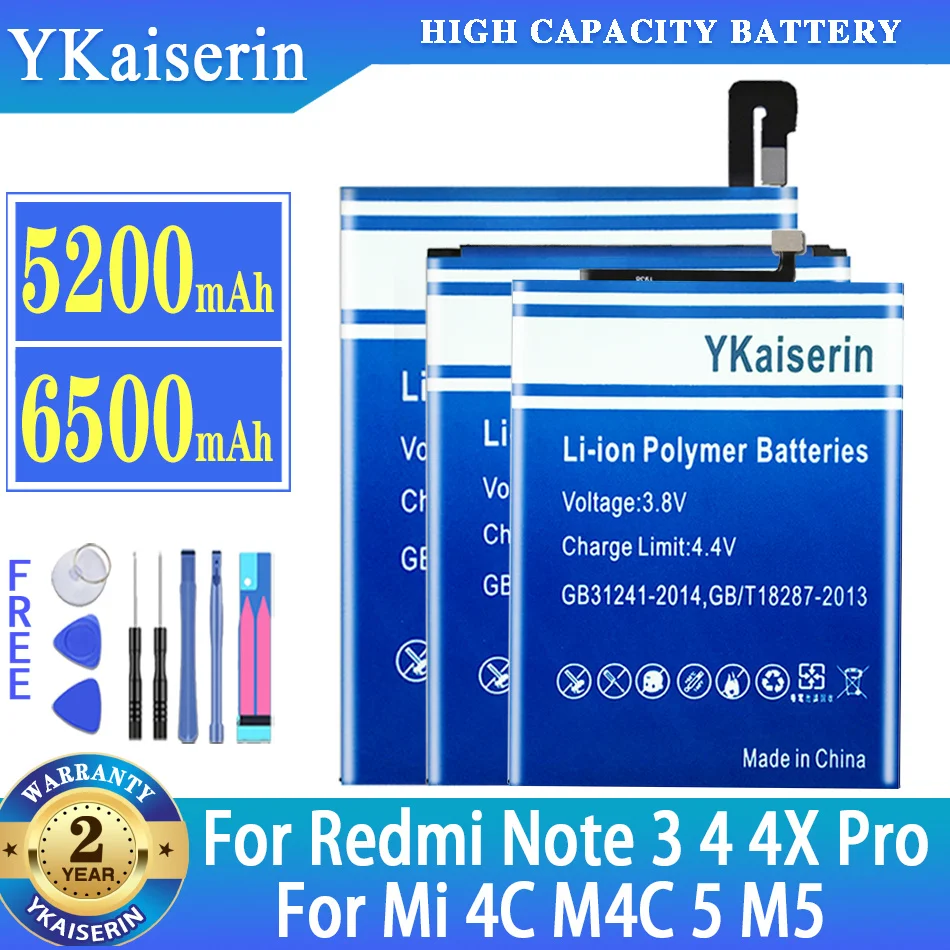 

YKaiserin BM46 BN41 BM22 BM35 Battery For Xiaomi Mi 4C M4C 5 M5 For Redmi Note 3 4 4X Pro Note3 Note4 Note4X Pro Batterij