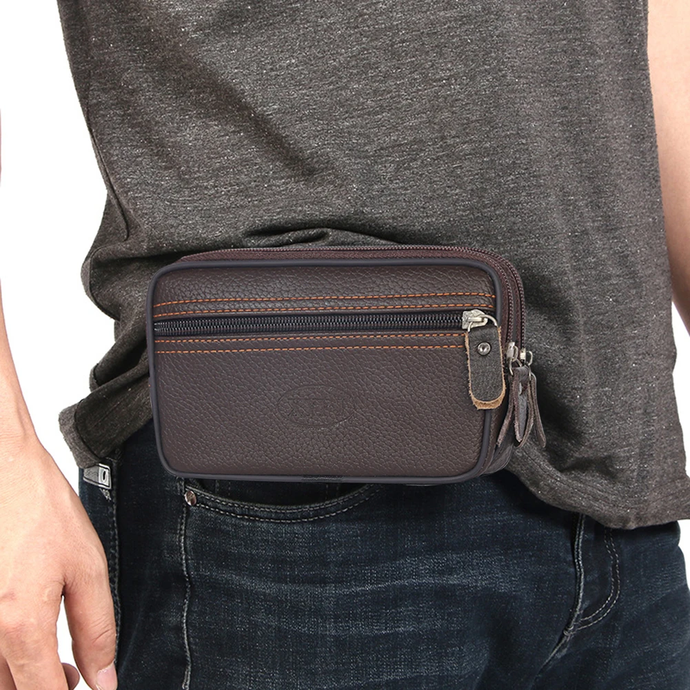 

Fashion PU Leather Waist Packs Double Layers Card Holder Men Fashion Wallet Mini Purse Waist Packs for Outdoor Jogging Sports