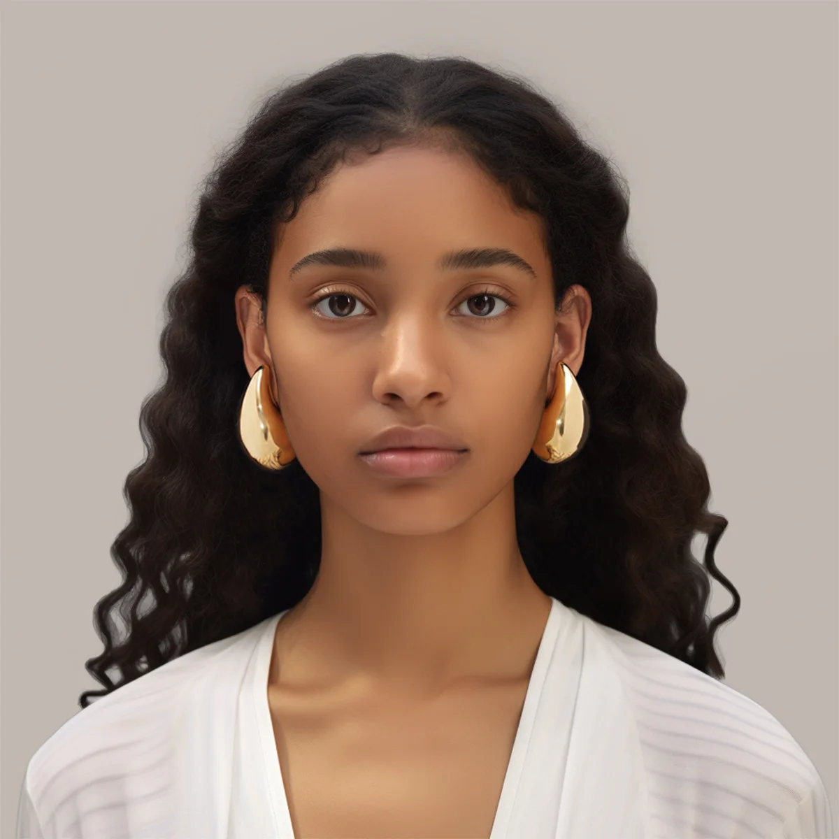 

Brass Chunk Huge Copper Alloy Gold Plated Water Drop Earrings Women Jewelry Punk Stud Earrings for Female Party Push Back