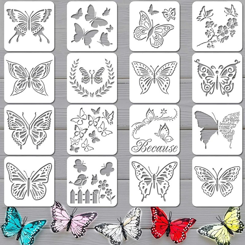

16Pcs Flying for Butterfly Painting Stencils Template Spring Garden Theme Stenci