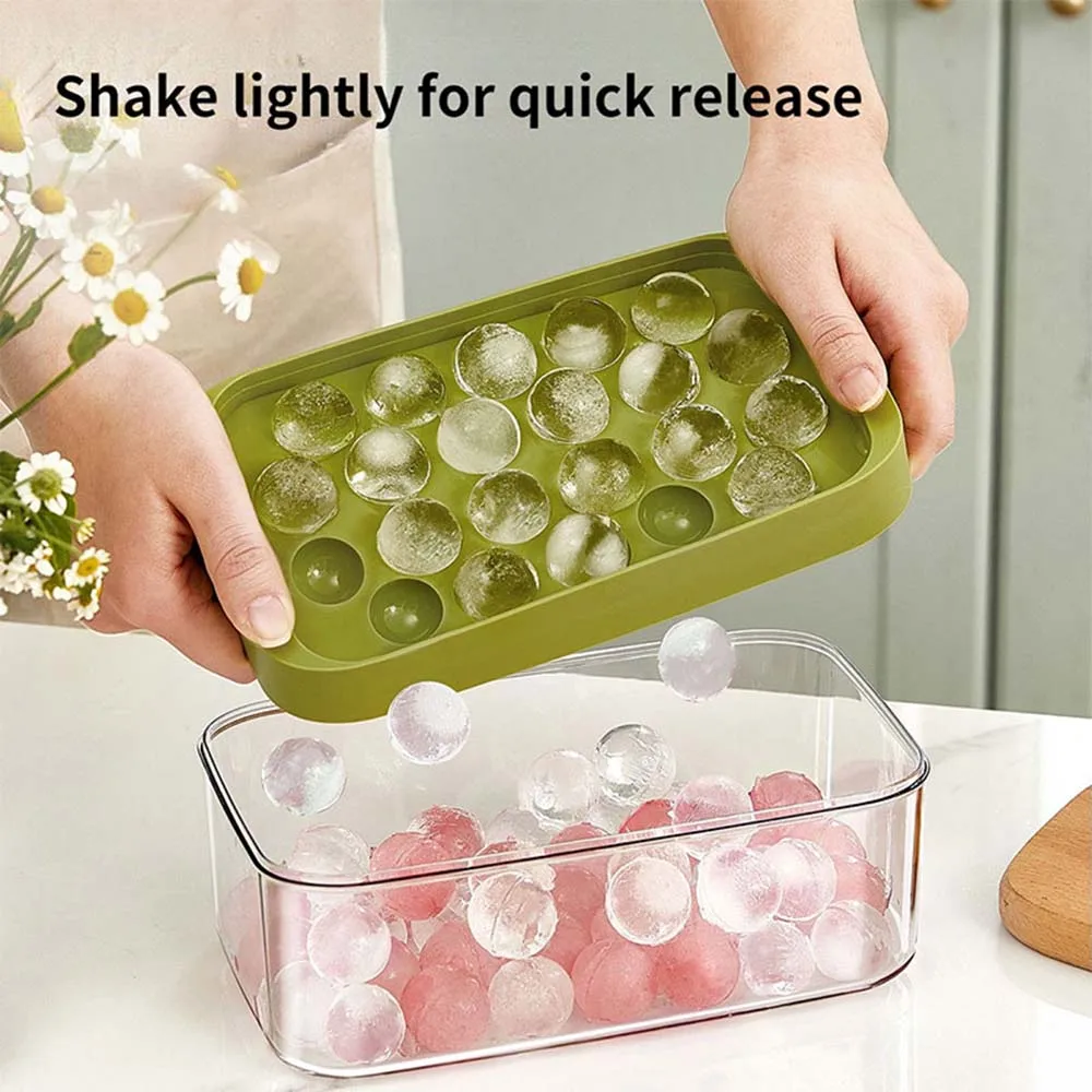 

Large Capacity Round Ice Cube Tray with Storage Box Quick Demould Ice Cube Moulds Creative Party Bar Kitchen Square Container
