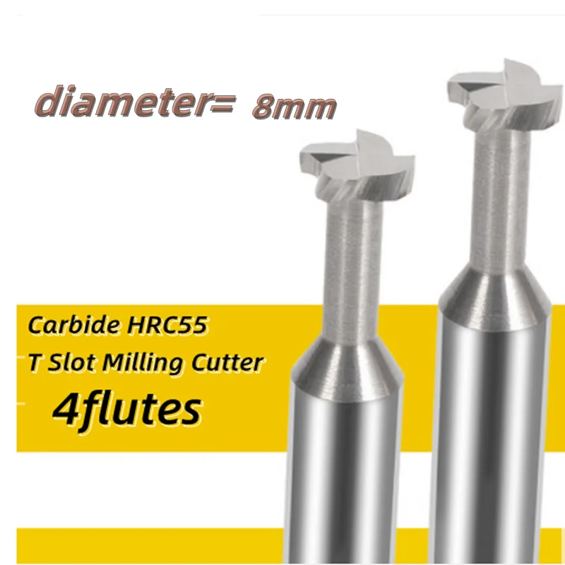 

1/5PCS HRC55 T-Slot Milling Cutter Tungsten Steel Rough Inserted Straight Shank For Aluminium CNC Endmills Tool 8mm