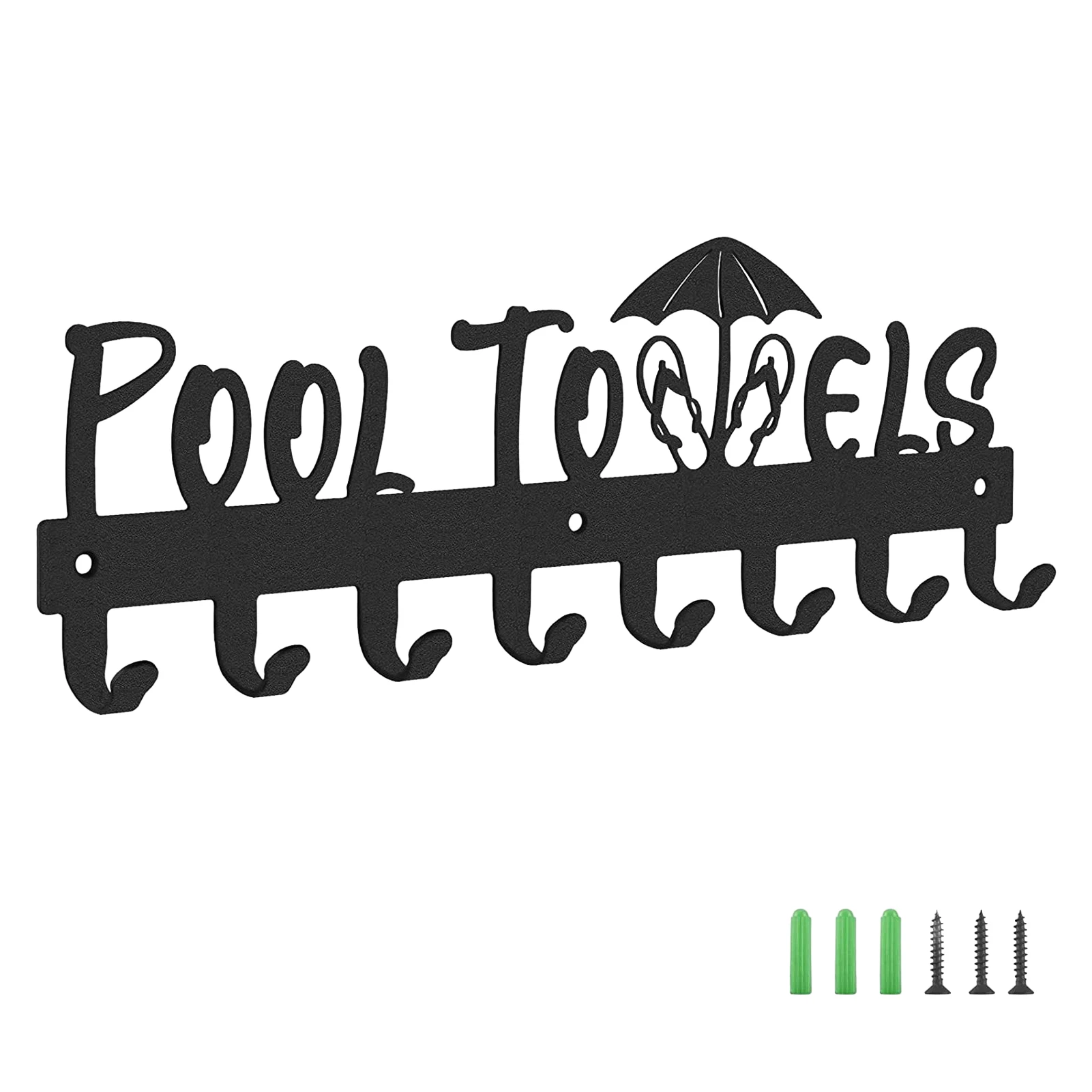 

Hanger Bathrobes Pool Towel Rack Coat Drying With 8 Hooks Black Wall Mounted Metal Bathroom Sturdy Swimsuit Indoor Outdoor