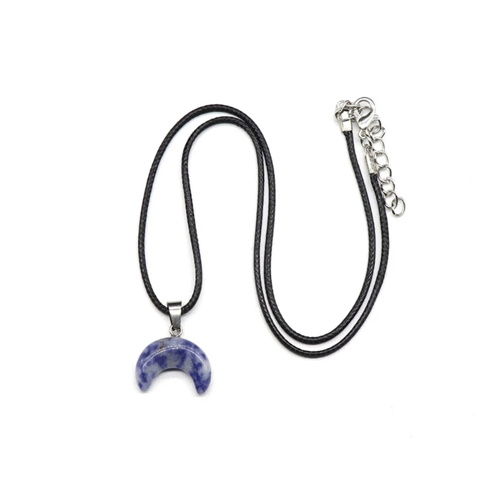 

Natural Pink Crystal Semi-precious Stones Horn Crescent C Shape Leather Rope Necklace Pendant DIY Ladies Crystal Jewelry Gift