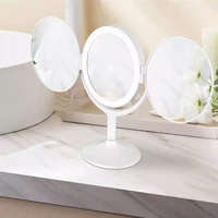 led makeup mirror desktop mini three sided folding battery makeup mirror touch dimmer fill light dressing table beauty mirror