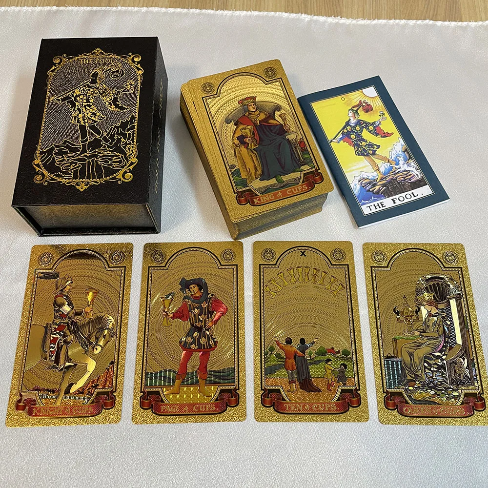 

Golden 12x7cm Tarot in Box English Affirmation Cards Prophecy Deck with Colorful Guidebook Prophet Divination