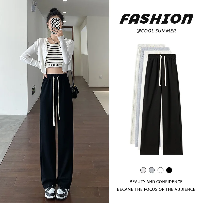 

Новинка, спортивная одежда с широкими штанинами для женщин, свободные прямые штаны с высокой талией для фитнеса, для осени, 2022