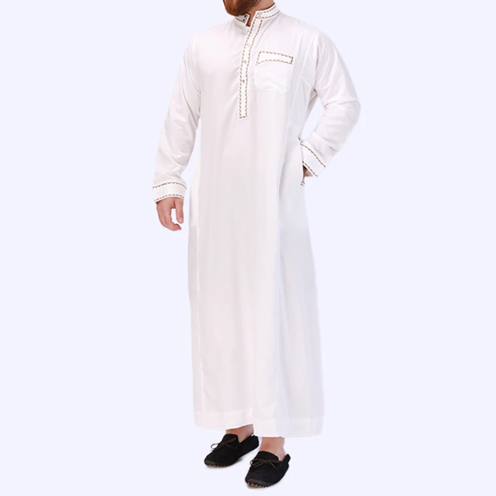 Middle East Ethnic Costumes Muslim Robe Male Aristocrat Luxury Dubai Arabian Islamic Prayer Dress Long-sleeved Top Worship Dress