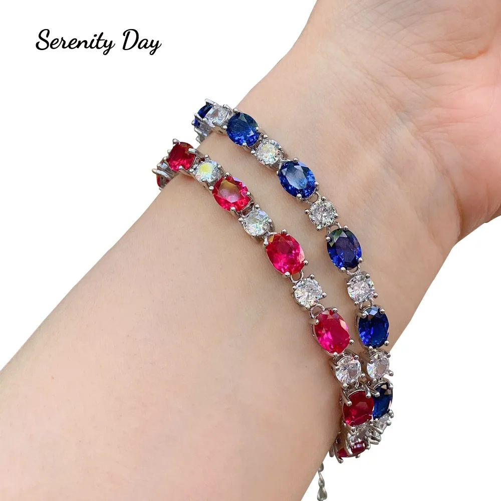 

Serenity Day Ruby Tanzanite Gemstone Bracelet for Women Fashion Fine Jewelry Charm Bracelets Party Wedding Engagement Gifts