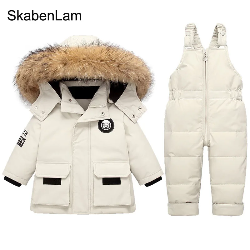 

Winter Jackets for Boys Kids Snowsuits Girl Duck Down Parka Coat Natural Fur Outerwear Children Warm Overalls Baby Jumpsuit