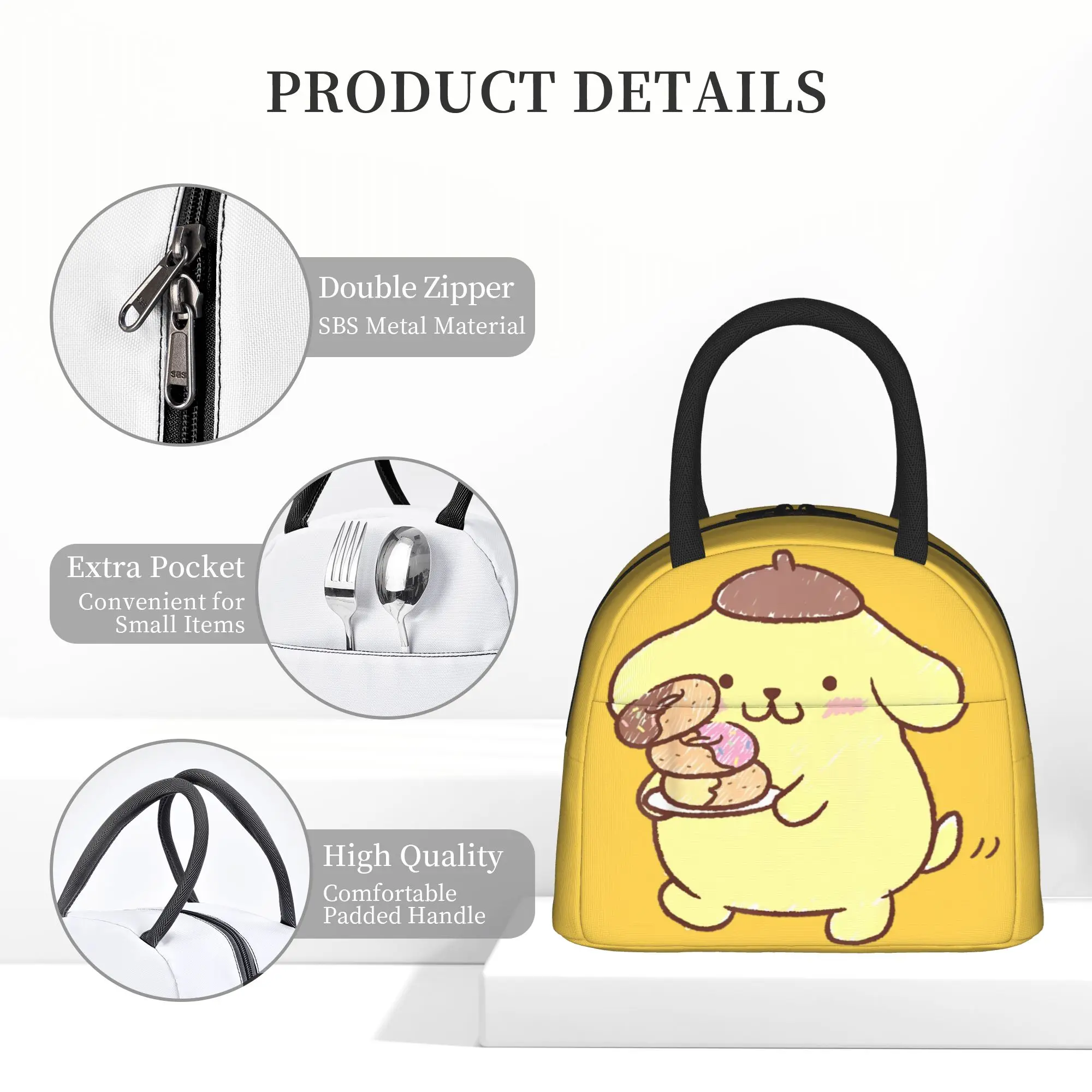 Фото Термосумка для обедов Pompompurin Donuts, герметичная, с мультяшным рисунком, контейнер для еды, термосумка-тоут, ланч-бокс для школы, активного отдыха, для мужчин и женщин №5