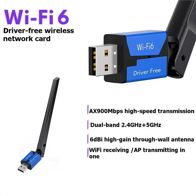 Фото AT82-AX900 USB-адаптер Wi-Fi 6, двухдиапазонный приемник/передатчик Wi-Fi 2,4G/5ГГц с антенной 6dBi для систем Win11/10 №2