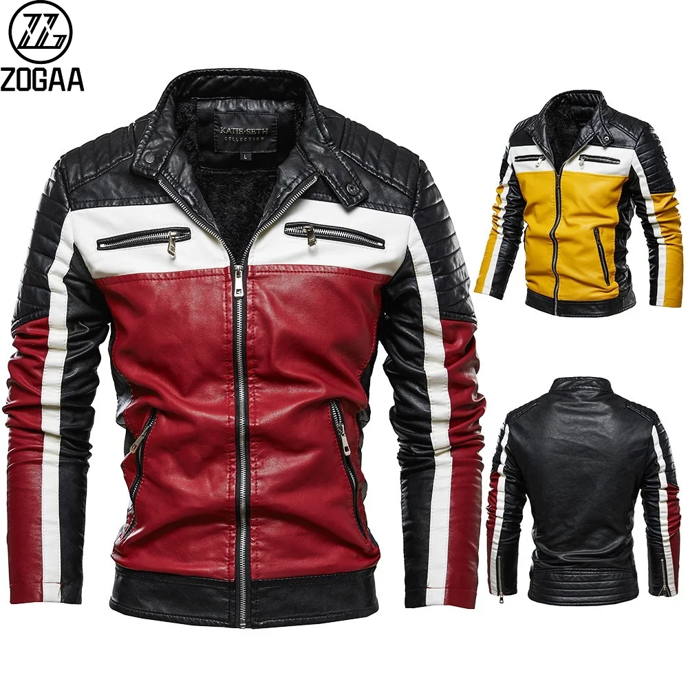 Men's velvet leather jacket jacket youth motorcycle clothing color matching fashion leather jacket