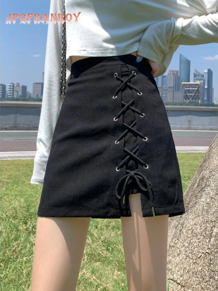 

[JPQF] Short skirt female high waist A word commuter leisure design skirt in spring and autumn 2022 new fashion black hip bag
