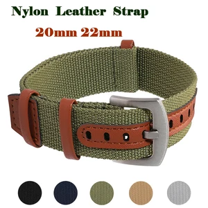 Imported 20mm 22mm Fashion Nylon Patch Leather Watch Band Nylon Canvas Watch Braided Strap Soft  Bracelet for