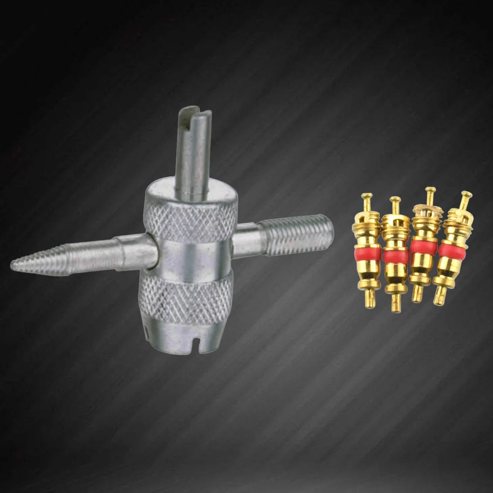 

4 in 1 Tyre Core Remover Removal Tool Key with 4 Cores for Car Bike Motorbike Car Truck Motorcycle Replacement Tire Tyre Stem