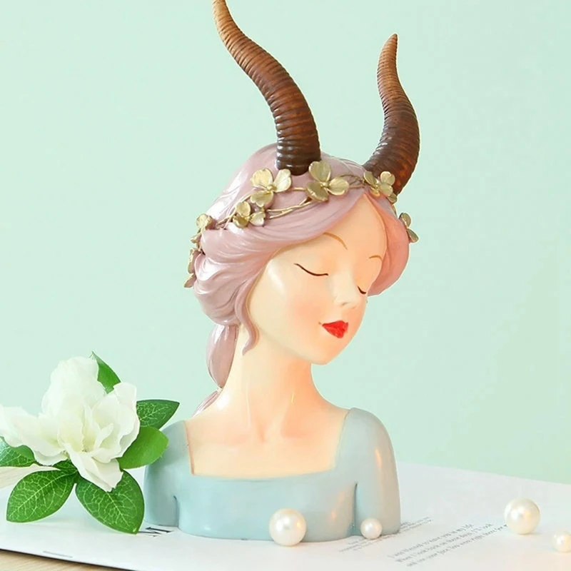 

Resin Nordic Beast Ear Girl Sculpture Alices Figurine Cartoon Creative Desktop Ornaments Home Room Decoration