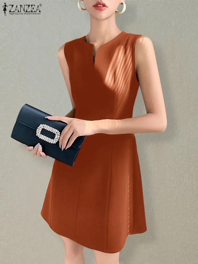 

Элегантные однотонные платья на бретелях ZANZEA, женское мини-платье без рукавов, Модный летний сарафан с V-образным вырезом, Повседневное платье 2023 в стиле пэчворк