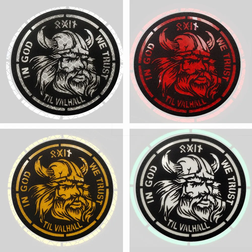 

IN GOD WE TRUST Tactical Patches on Clothes DIY Hook and Loop Viking Round Luminous Morale Badges Reflective Stickers Appliques