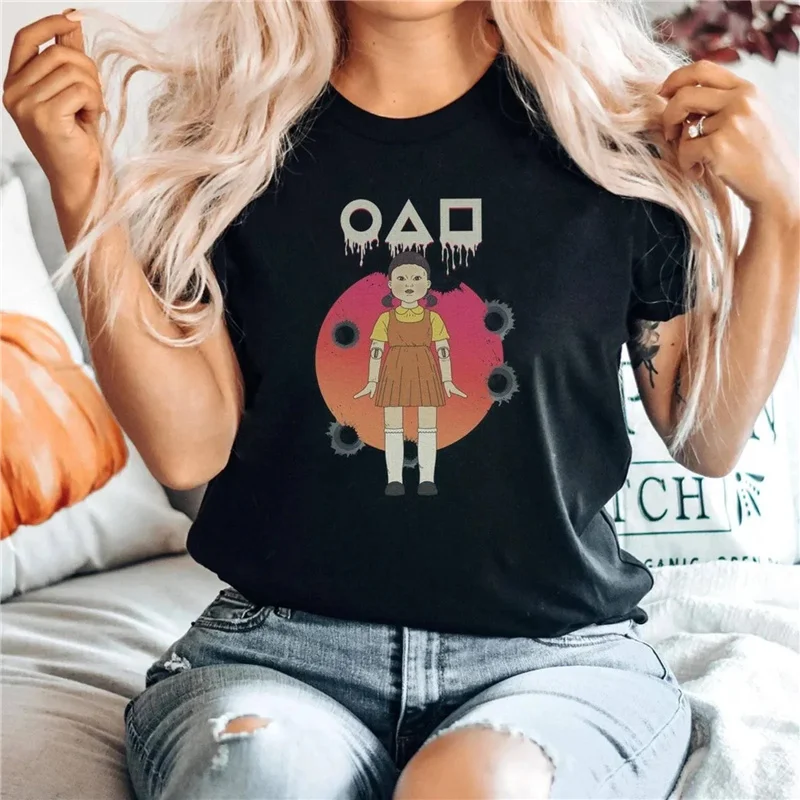 Корейский ТВ-кальмар женский милый мультяшный летний топ фильмы Круглый шесть