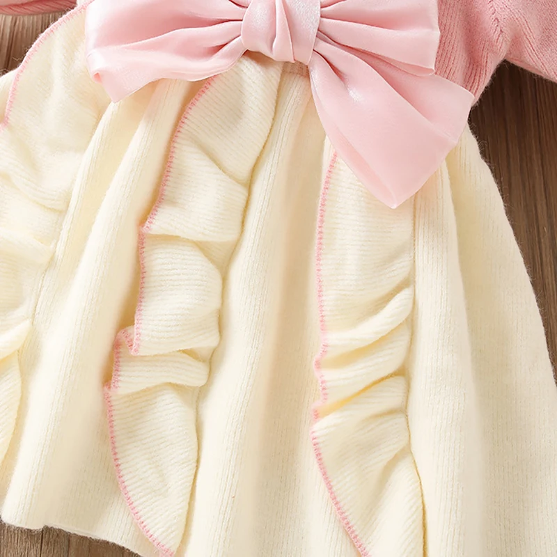 Little maven 2025 новогодние праздничные платья-свитера с бантом детская одежда