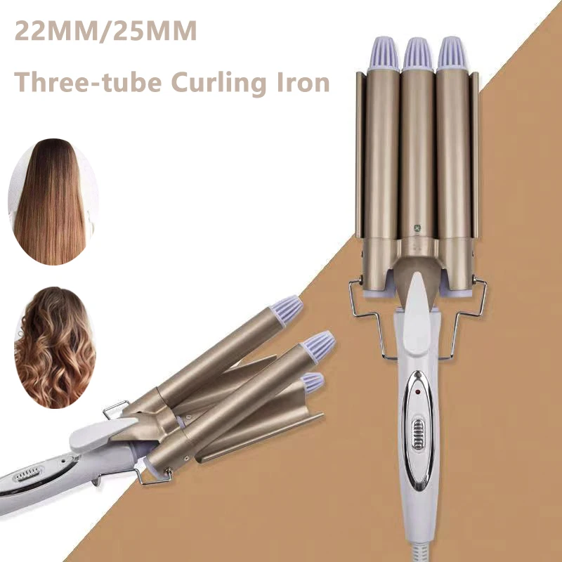 22MM/25MM Curling Iron Electric  Hair Curler Three-tube Omelet Curling Iron Long-lasting Stable Wave Roll Curling Styling Tool