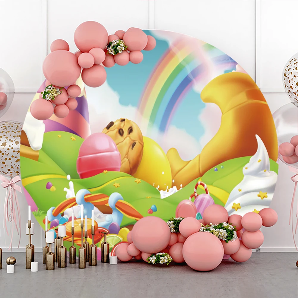 

Laeacco Sweet Candy Theme Birthday Party Round Background Banner Colorful Decoration Photo Backdrop for Photo Studio Decorate