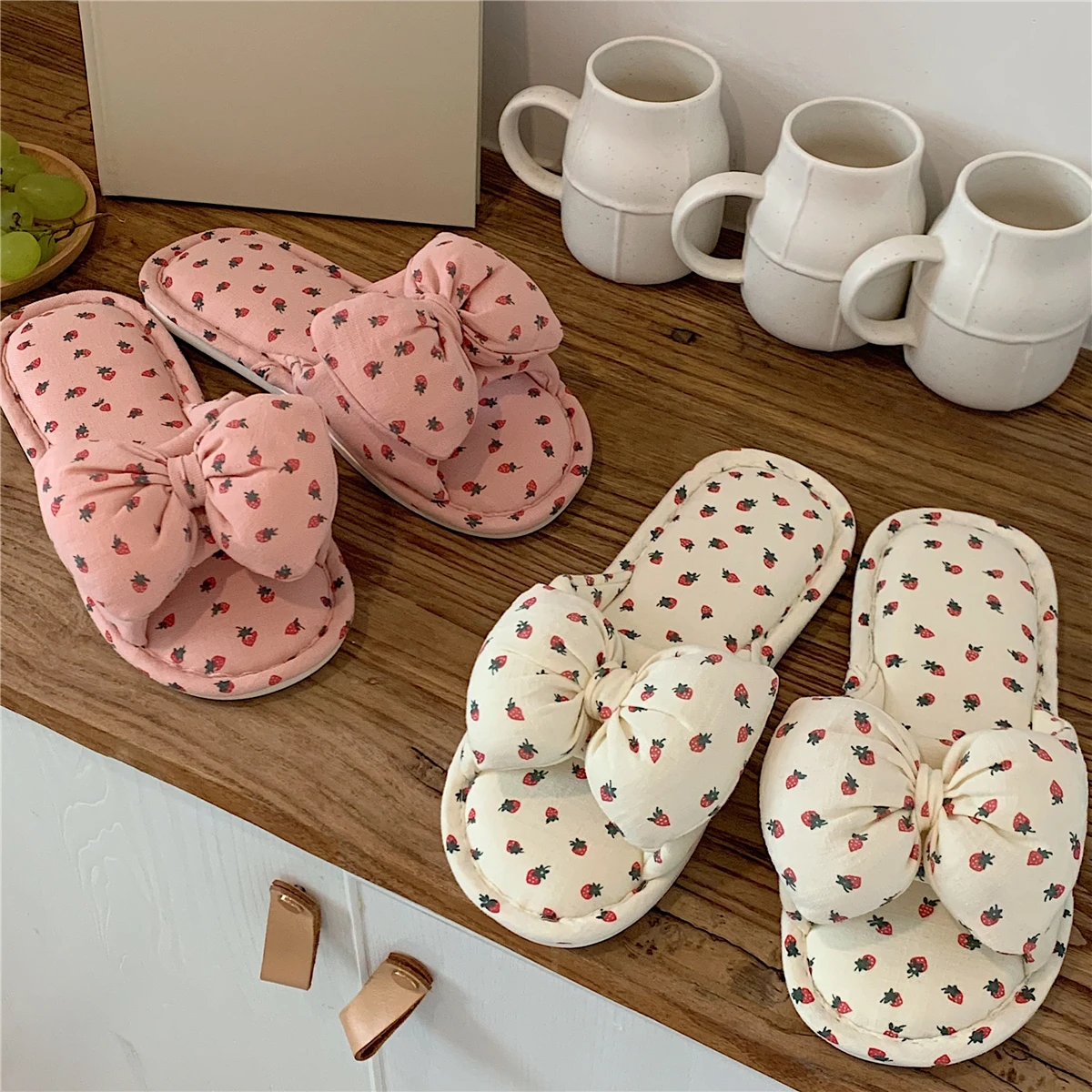 Шлепанцы для девочек льняные с узлом гостиная в комнате 4 нескользящие домашние