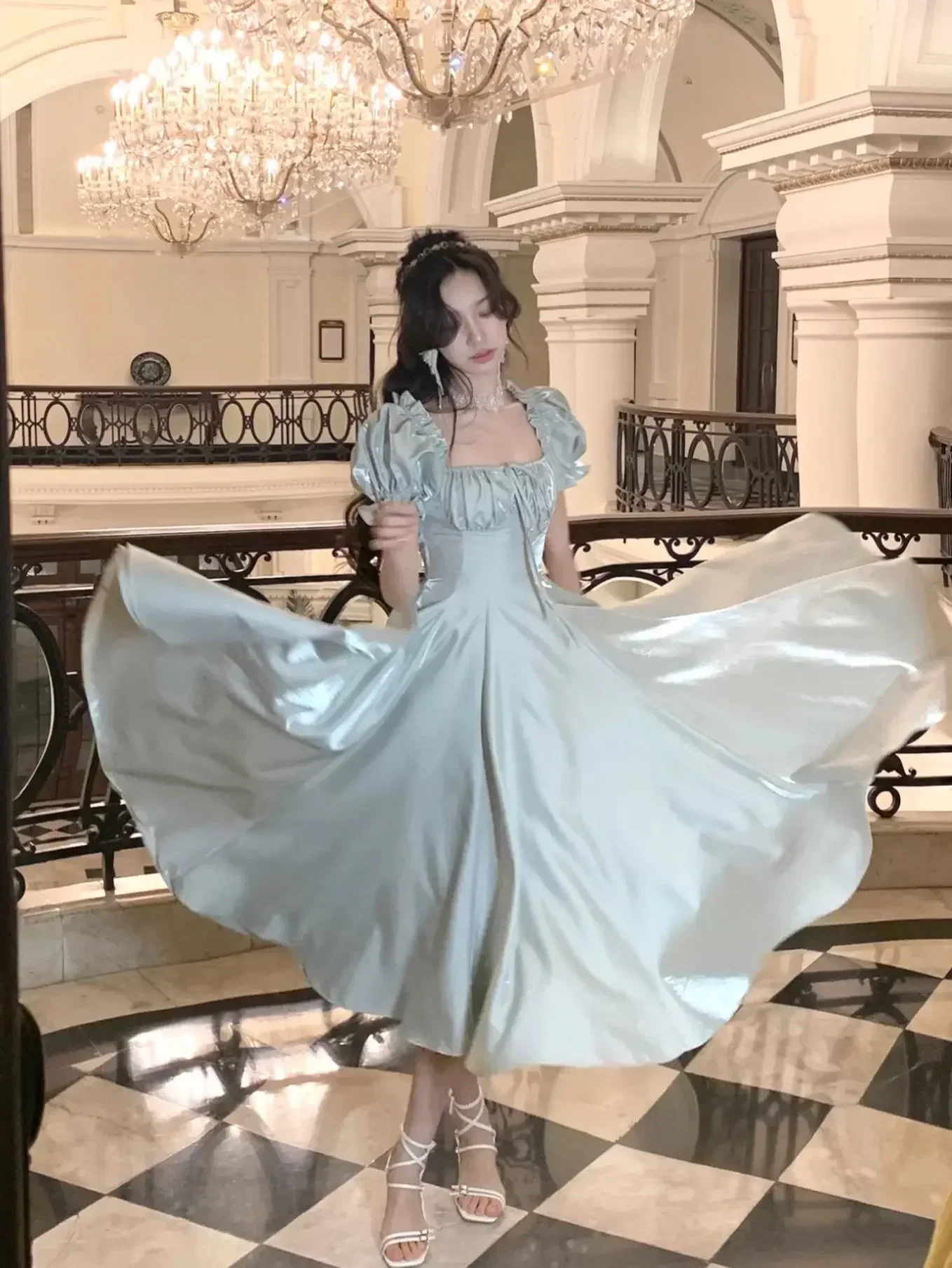 Новое летнее женское платье миди элегантное принцессы во французском стиле