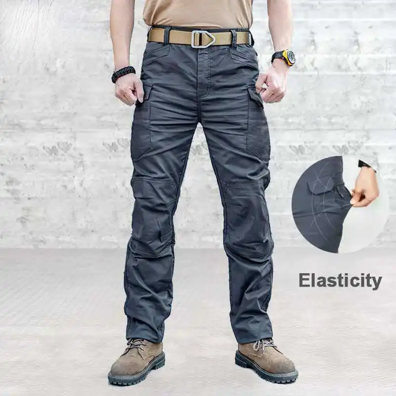 

Men City Tactical Pants Multi Pockets Elasticity Cargo Pants Military Combat Cotton Pant SWAT Army Slim Fat Casual Trousers 5XL