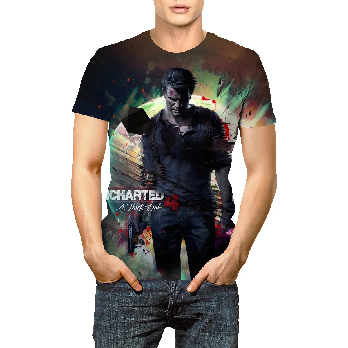 

Uncharted 4 game American high street dark sports short-sleeved T-shirt men's summer printing ins casual top