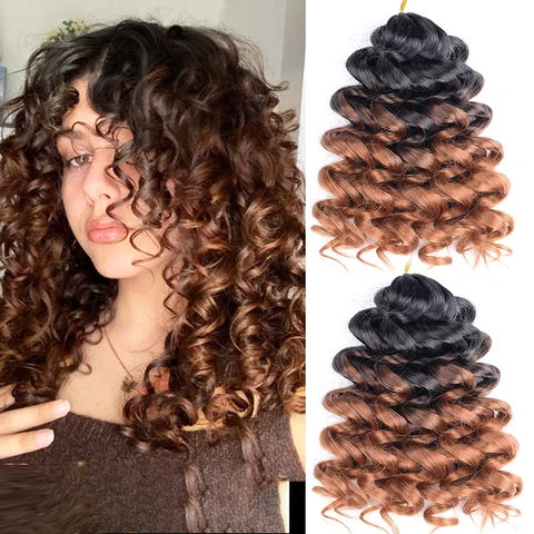 Глубокая волна, твист, вязанные крючком волосы, 12 дюймов, синтетические афро кудри, плетение волос, омбре, свободные волны, плетение волос для женщин