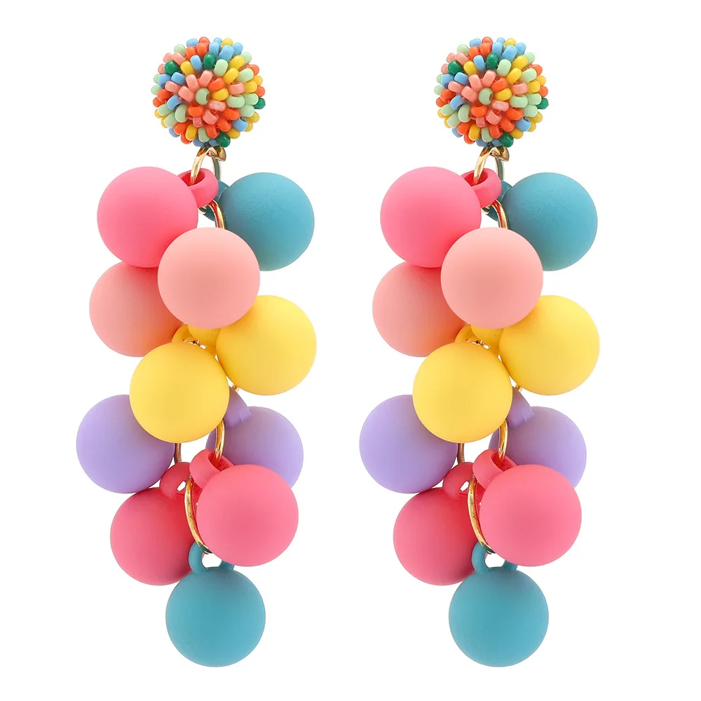 

Romantic Cute Mixed Colored Beads Dangle Earrings For Women Luxury Vintage Fairy Wedding Jewelry