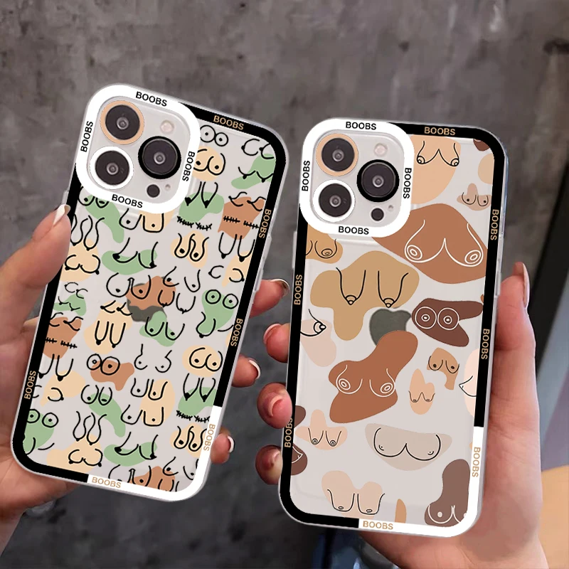 

Boobs Art Print Phone Case For IPhone 11 12 13 Mini Pro XS MAX 8 7 6 6S Plus X 5S SE 2020 XR Clear Case