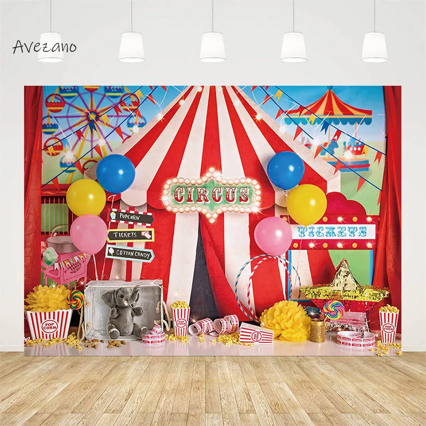 

Avezano Circus Party Decoration Backdrop Ferris Wheel Kids Baby Birthday Portrait Cake Smash Photography Background Photo Studio
