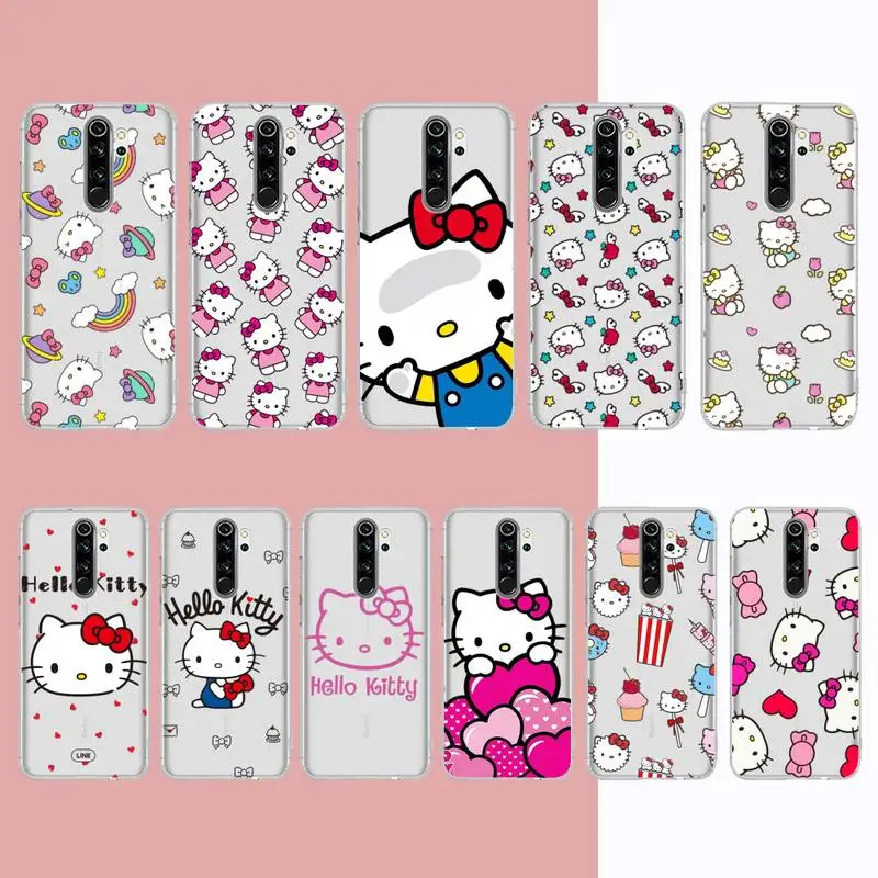 

BANDAI Hello Kitty Cat Phone Case for Samsung A51 A52 A71 A12 for Redmi 7 9 9A for Huawei Honor8X 10i Clear Case