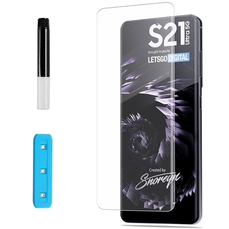 Защитное стекло UV Glass для Samsung Galaxy S21 Ultra S8 S9 S10 Plus s20 plus Note 9 note10 с УФ клеем прозрачное