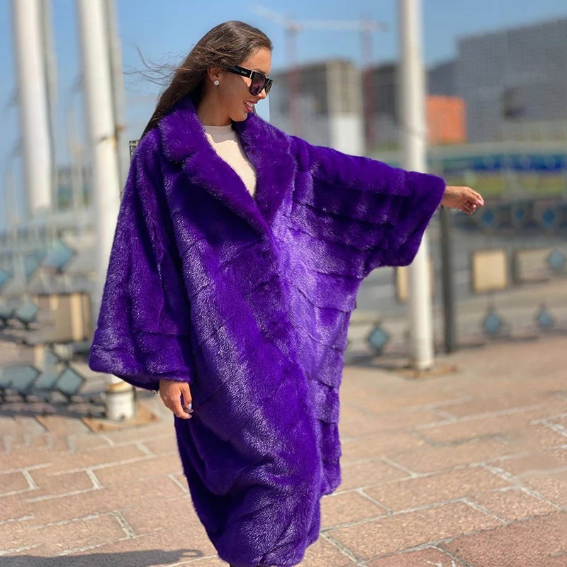 Genuine Mink Fur Coat Woemn Bet Sleeve Lapel Knee-length Tops 2022 Autumn Winter New Luxury Real Mink Fur Jacket Female