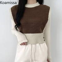 koamissa knitted women casual loose sweater vest sleeveless o neck cropped tops retro fashion lady chic kroean tanks 2022 camis
